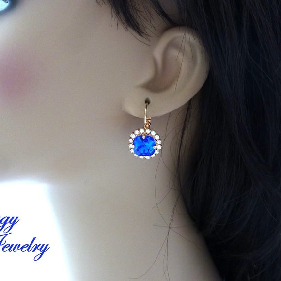 Swarovski Majestic Blue Cushion Cut Halo Earrings - Picture 6 of 6